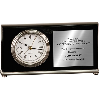 7 1/2" x 4" Black Piano Finish Horizontal Desk Clock