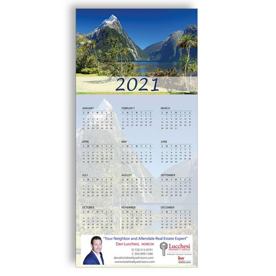 Z-Fold Personalized Greeting Calendar - Tropical Mountains