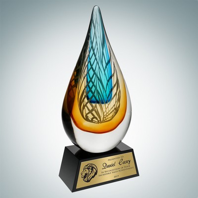 Art Glass Desert Sky Award w/ Black Base & Gold Plate