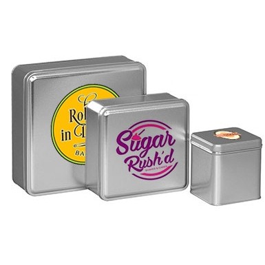 2 Piece Silver Rectangle Metallic Tin (7 13/16"x4 7/16"x2 1/8")