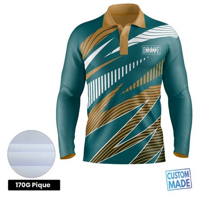 Full Sublimation Long Sleeve Polo - Pique - Men's, Women's, Kids'