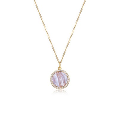 Fleur de Vie Collection Diamondlite CZ and Lace Agate Adjustable 13mm Locket Necklace - Gold