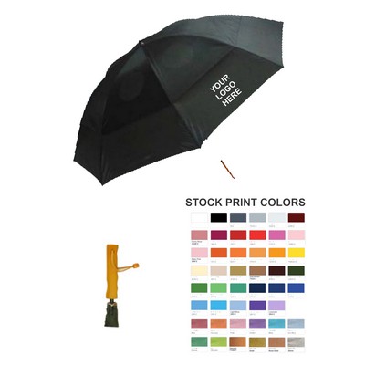 60" Arc, Manual Open /Close Vented Golf Umbrella,Wood Handle, Black Color Only