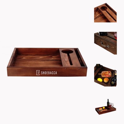 Wooden Wine Serving Tray With Glasses Holder