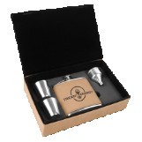 6 Oz. Light Brown Leatherette Flask Gift Set