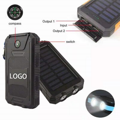 10000mAh Rechargeable Waterproof Solar Power Bank w/LED