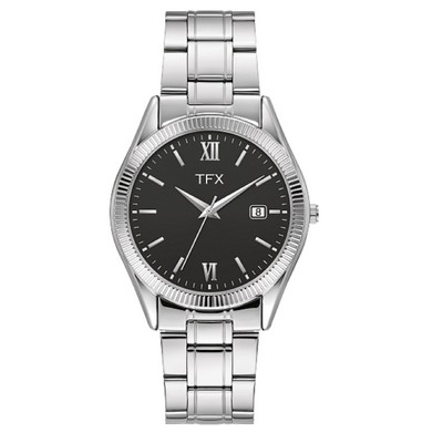 TFX Men's Silver tone Stainless Steel bracelet watch with black dial