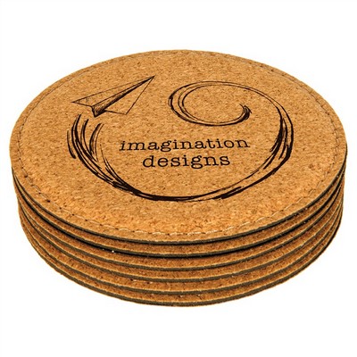 4" Round Cork Coaster with Stitching