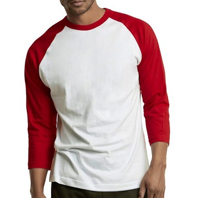 Men's 3/4 Sleeve Baseball T-Shirt - Large, Red/White (Case of 20)