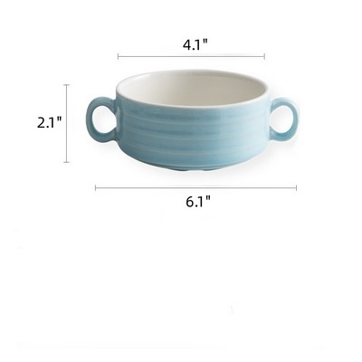 Striped Ceramic Stacked Bowls with Double Handles