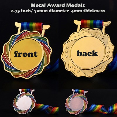 2 3/4" Zinc Alloy Awards Medals with Rainbow Ribbon