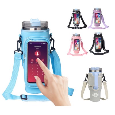 Waterproof Bottle Pouch with Phone Pocket for 40 oz Tumbler