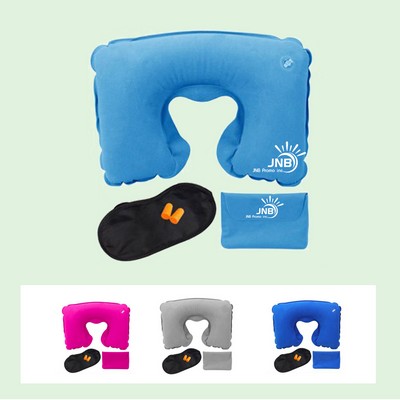 Travel Set with Inflatable Pillow, Eye Mask, and Ear plugs