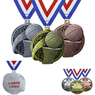 Metal Gold Silver Copper Basketball Medal with Ribbon