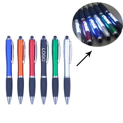 3-in-1 Plastic Multifunctional Rubber Grip Ballpoint Pen w/Stylus & LED Flashlight