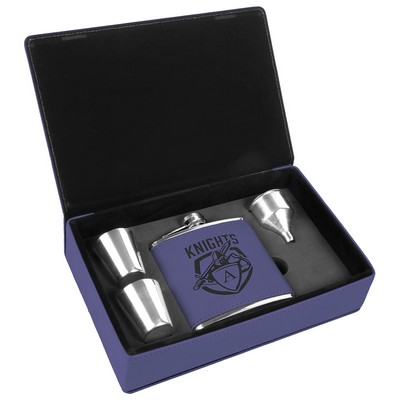 Stainless Steel Purple Leatherette Flask Gift Set