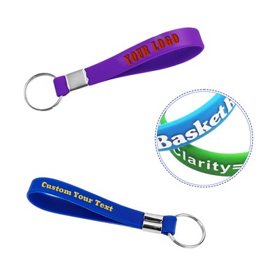 Embossed Printed Silicone Wristband Keychain