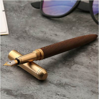 The Hemmingway Handmade Wenge Wood & Brass Fountain Pen (15Cmx13Mm) 1.7 Oz.