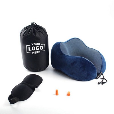 Travel Pillow and Sleep Mask Set for Airplane