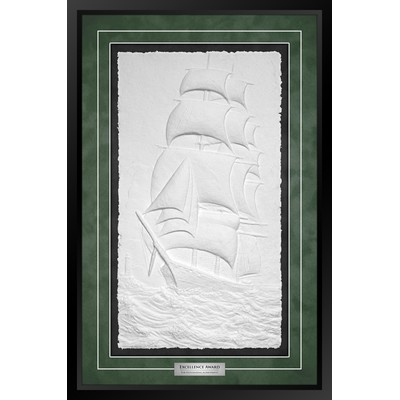 Into the Wind (Black/Green) - Cast Paper Sculptured Art - Shadowbox Award 21"x31.5"