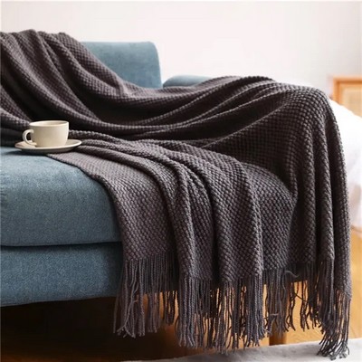 50" x 68" Knitted Throw Blanket with Tassels