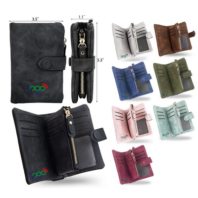 Small Wristlet Wallets for Women Leather Bifold RFID Wallet with ID Window Zipper Coin Purse