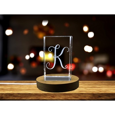 Unique Personalized Crystal Gift Starting with Alphabet K - Alphabet K 3D Engraved Crystal Gift