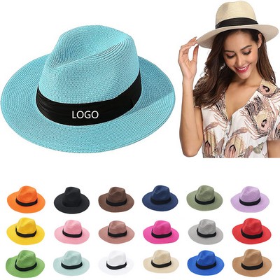 Unisex Travel Straw Panama Hat Summer Wide Brim Straw Hat