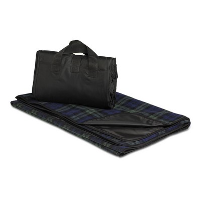 Hunter Green/ Navy Blue Plaid Fleece Explorer Picnic Blanket