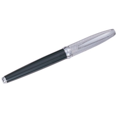 Black Lacquer Roller Ball Pen w/Silver Accents and Etched Cap