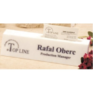 8.5" White Genuine Marble Executive Name Block & Card Holder