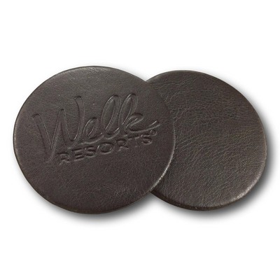 Custom Individual Round Genuine Leather Coaster (Debossed/ 1 Side)