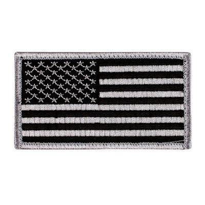 Silver/Black American Flag Patch with Hook Back