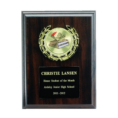 Walnut Finish Plaque w/Black Plate, Plastic Wreath Takes Insert (6"x 8")