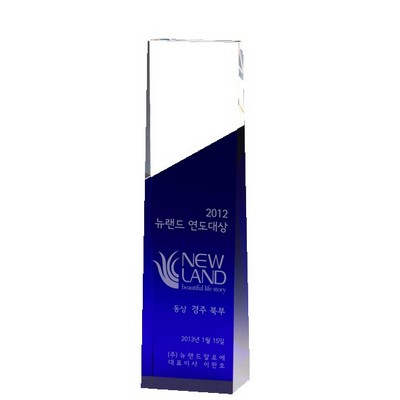 Blue Stripe Crystal Wedge Award 10"H