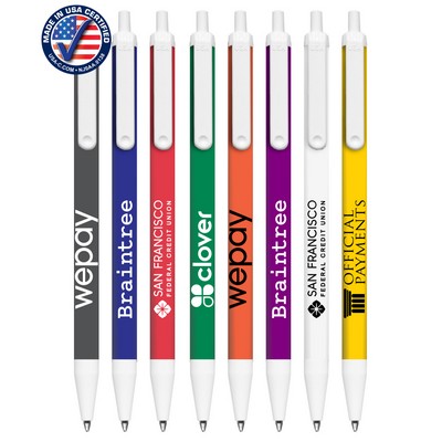 Union Printed - USA Made - White Trim - Click-A-Stick Pens with Pocket Clip - 1-Color Logo