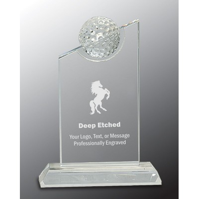 7 1/4" Clear Crystal Award with Inset Crystal Golf Ball on Clear Base