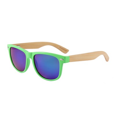 Bamboo Sunglasses - Green Mirror Lenses - Green Frames