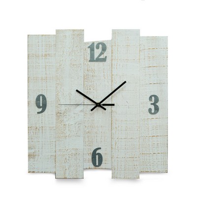 White Distressed Wood Wall Clock (16"x17")