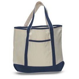 Heavy Canvas Large Deluxe Shopping Tote Bag w/Self Fabric Handles & Interior Zippered Pocket