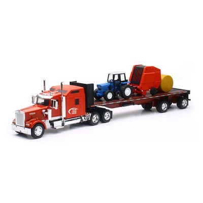 Die Cast Replica Kenworth W900 w/ Farm Tractor & Haybale