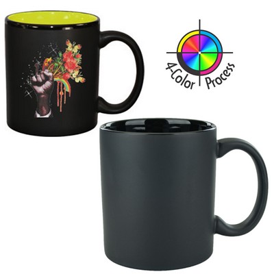 11 Oz. Black Satin/Black Two-Tone C-Handle Hilo Mug - 4 Color Process