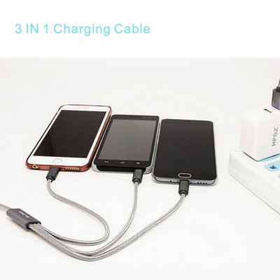 CB12 3 in 1 Nylon Braided Multiple USB Fast Charging cable