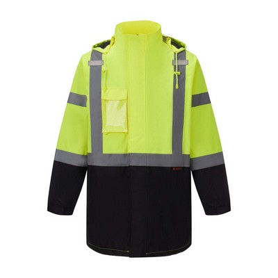 3C Products Neon Green Safety Jacket Parka ANSI Class 3 Black Bottom