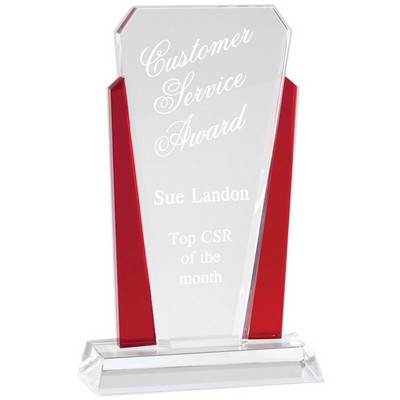 Optical Crystal Slanted Tower Award w/Red Accented Sides (5 ¼" x 8 ¼")