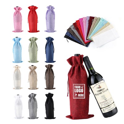 Linen Drawstring Wine Bag