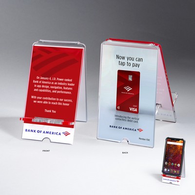 A-Frame Phone Holder, Clear Acrylic with 2 Locaton Full-Color Imprint