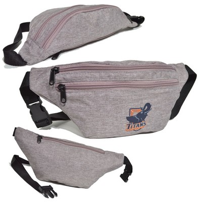 Waterproof 13"W x 6"H Heathered Fanny Packs w/ 3 Zippers & Custom Logo