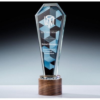 Full Color Pentagon Tower Award with Wooden Base