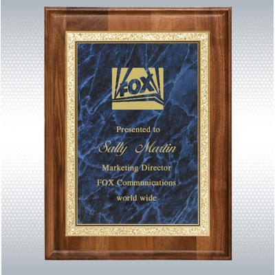 Walnut Rectangle Plaque w/Blue Brass Engraving Plate (7" x 9")